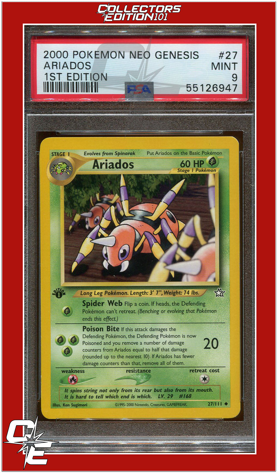 Neo Genesis 1st Edition 27 Ariados PSA 9