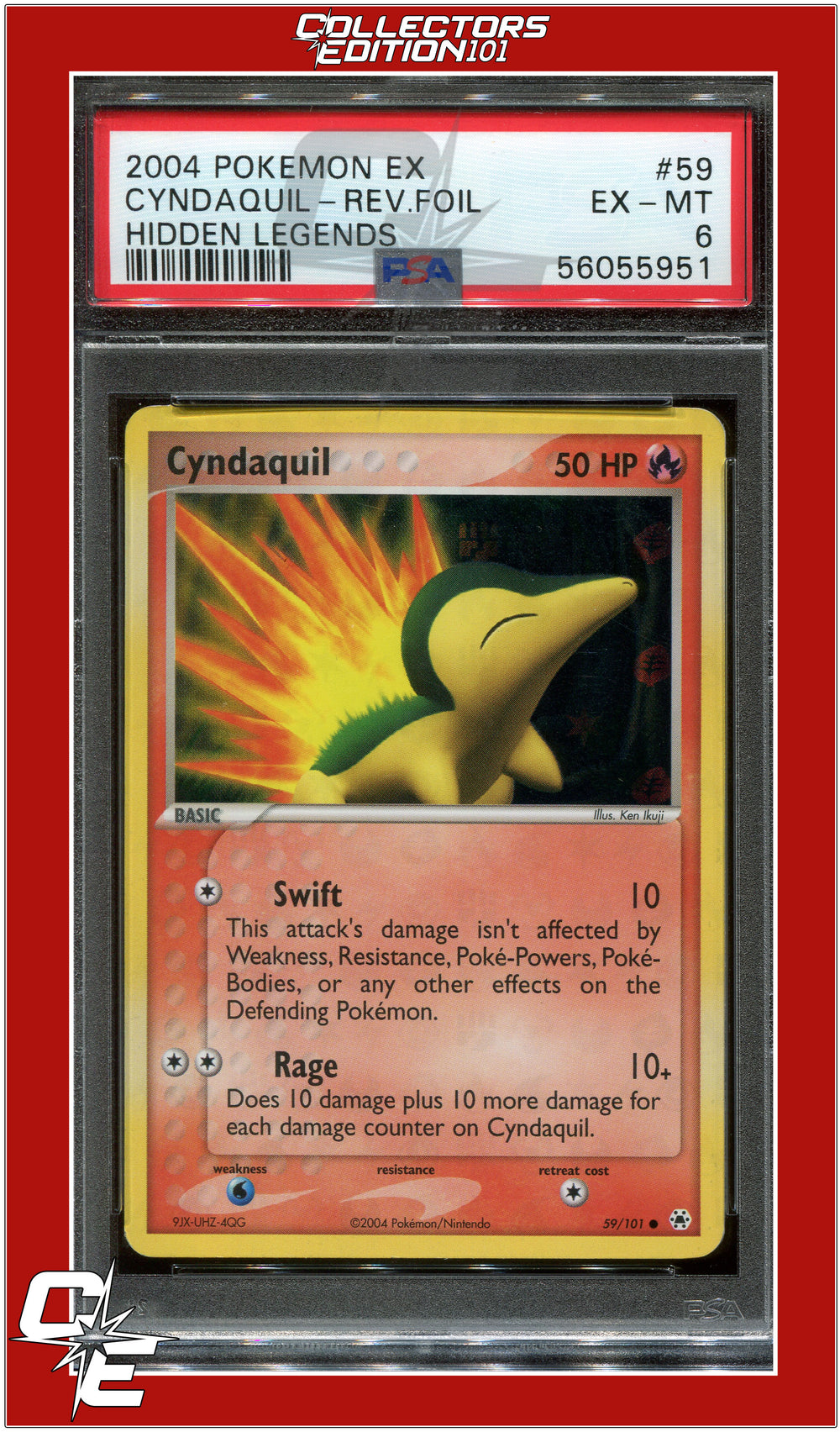 EX Hidden Legends 59 Cyndaquil Reverse Foil PSA 6