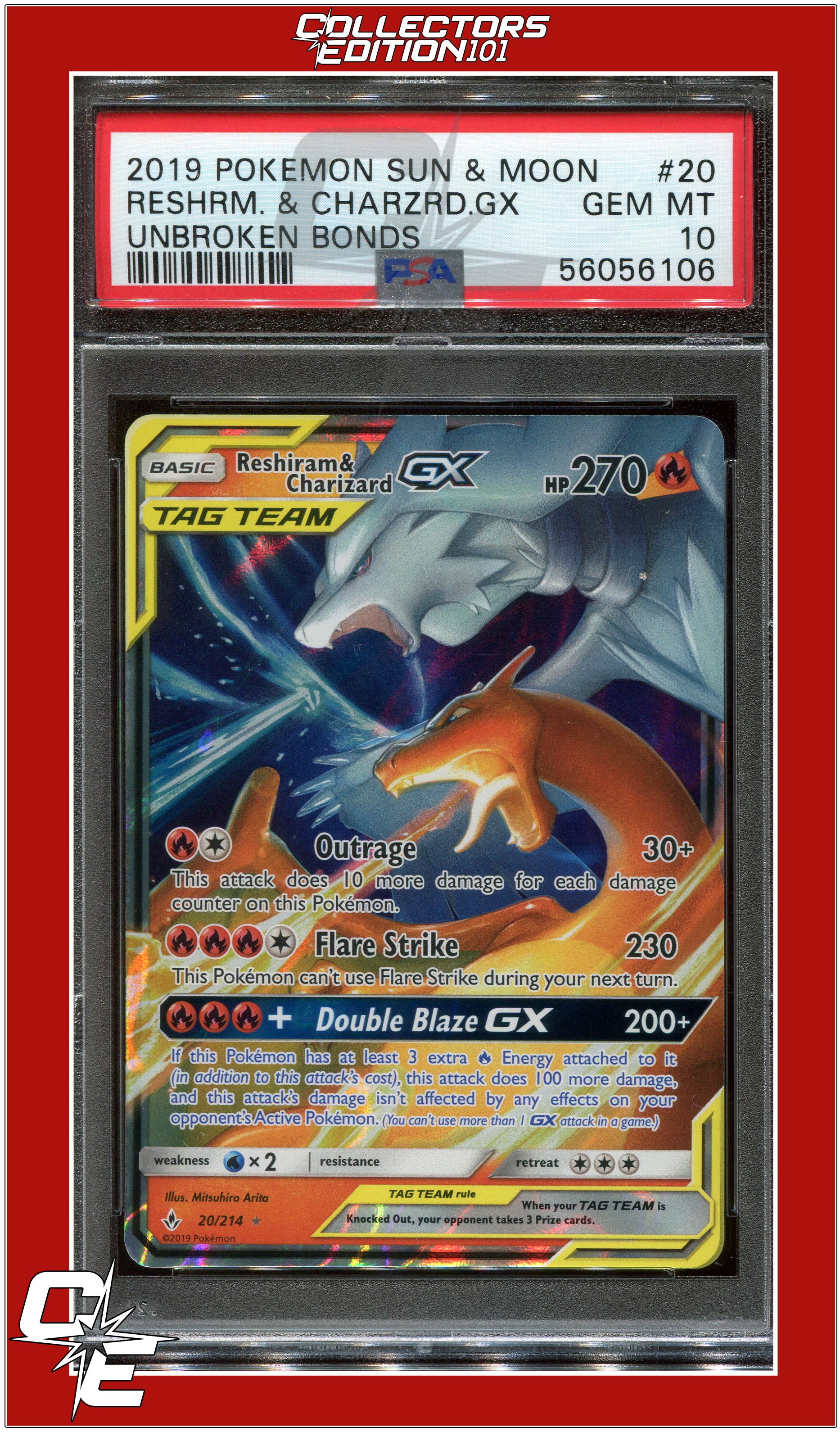 Reshiram & Charizard GX 20/214 Tag Team Pokemon Team Up Holo Foil