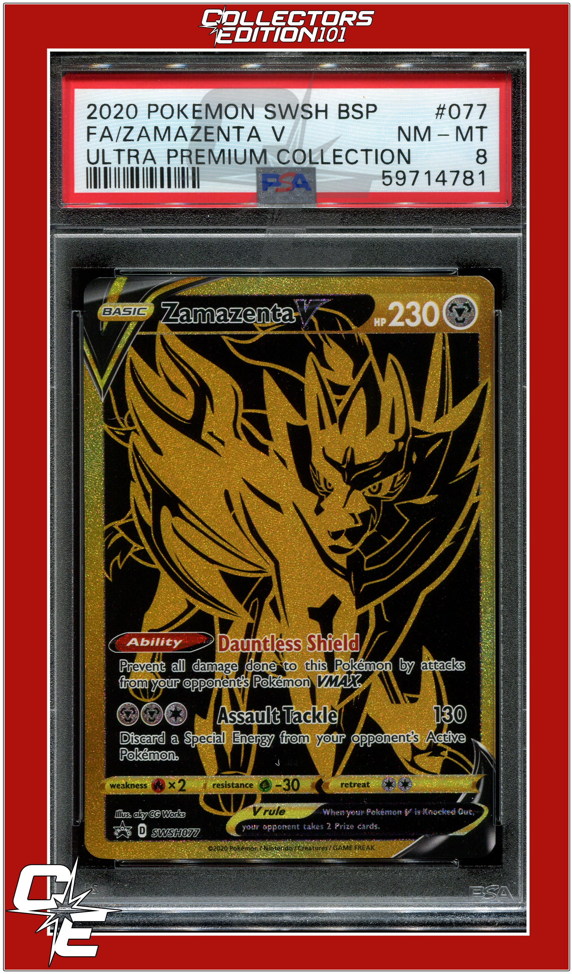 pokemon card zamazenta v gold SWSH Black Star Promo 077 Full Art Zamazenta V PSA 8
