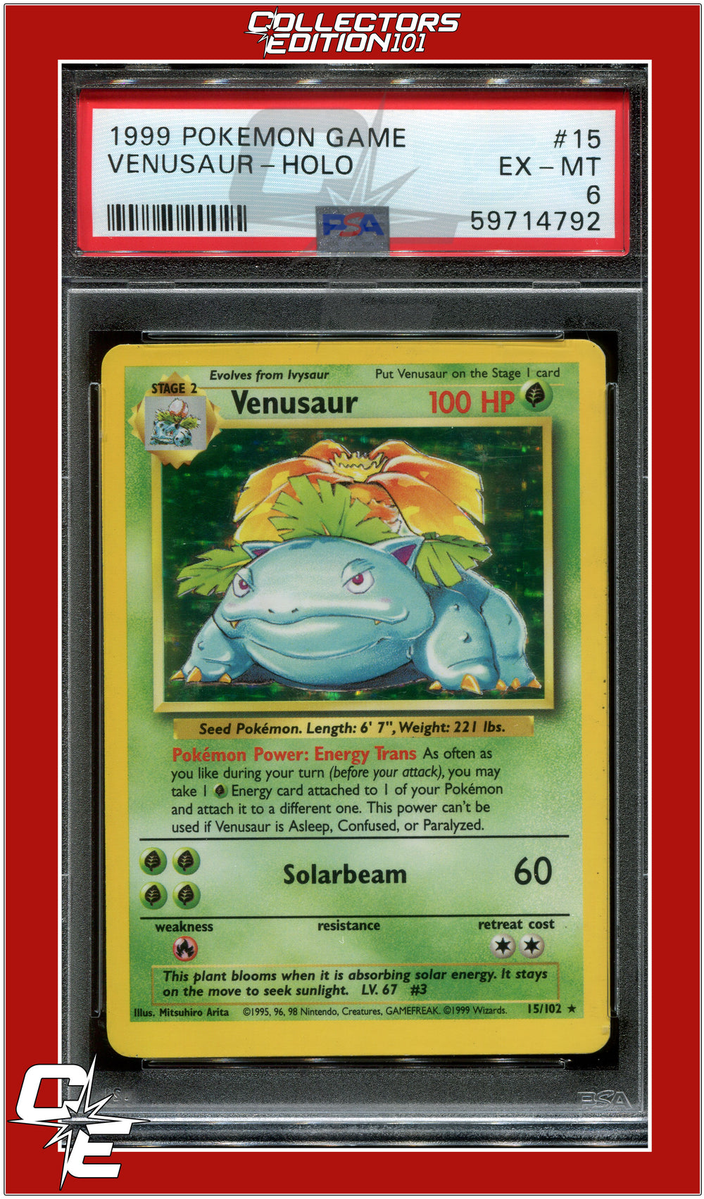 Base Set 15 Venusaur Holo PSA 6