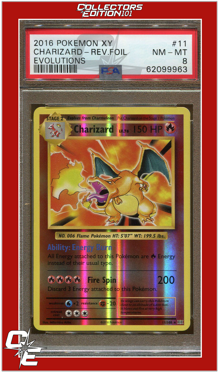 Evolutions 11 Charizard Reverse Foil PSA 8