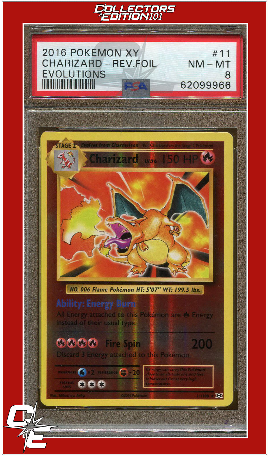 PSA 9 MT Charizard Reverse Holo Foil Evolutions XY factory Pokemon card 11/108 2016