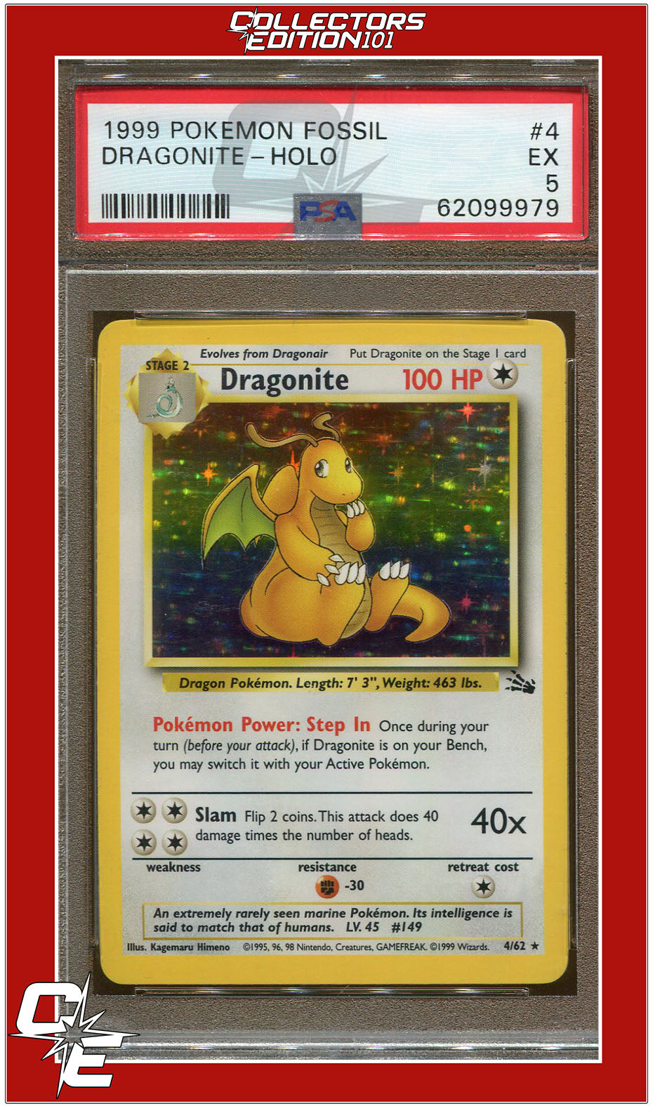 Fossil 4 Dragonite Holo PSA 5